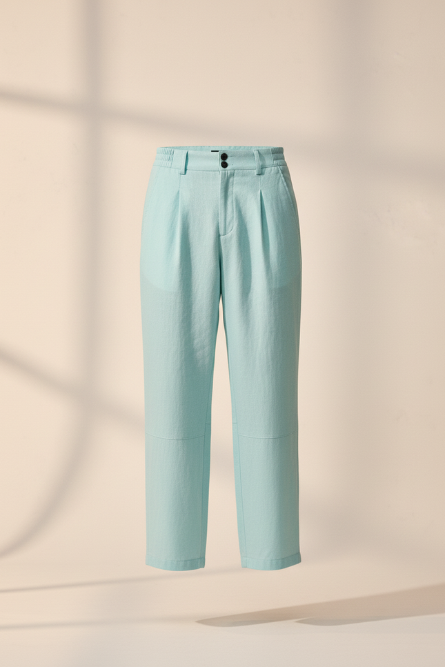 Pantalon Baggy Bleu Ciel Lin Plissé Homme - vue 3