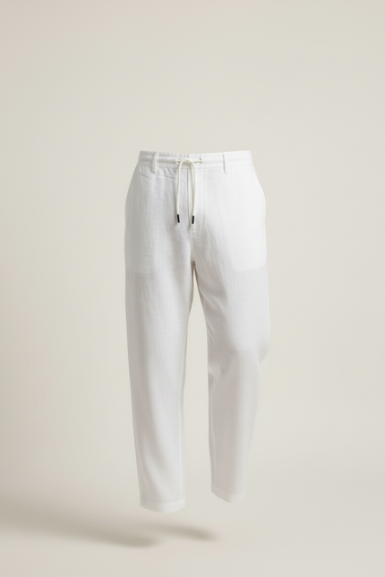 Pantalon Baggy Blanc Lin Ample Cordon Confortable - vue 3