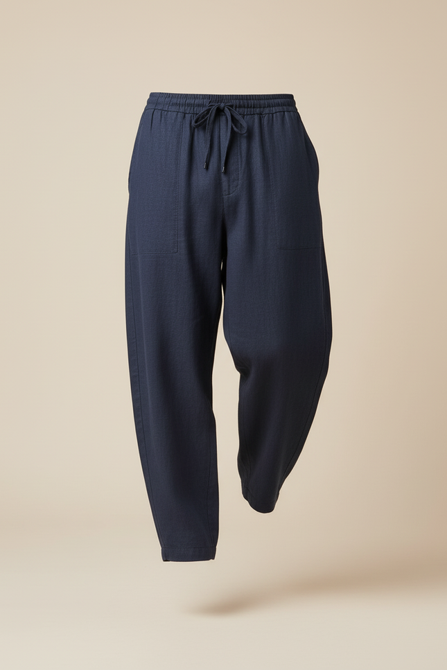 Pantalon Baggy Lin Bleu Marine Ample Décontracté Homme - vue 3