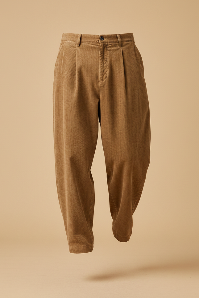 Pantalon Baggy Marron Côtelé Plissé Décontracté Homme - Cordé - vue 3