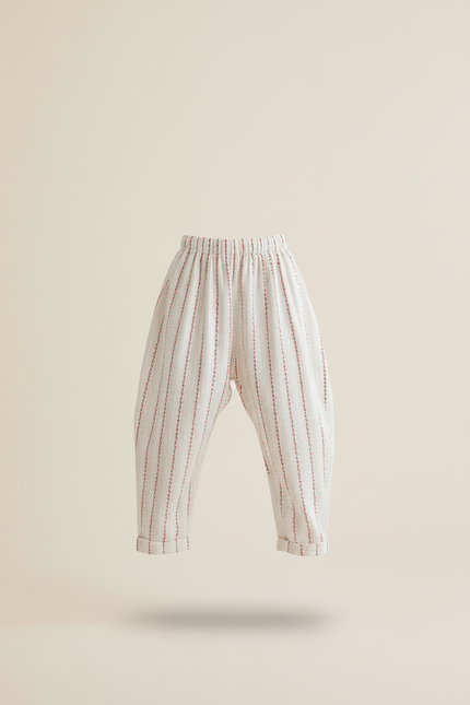 Pantalon Baggy Blanc Rayures Brique Coton Ample Enfant - vue 3