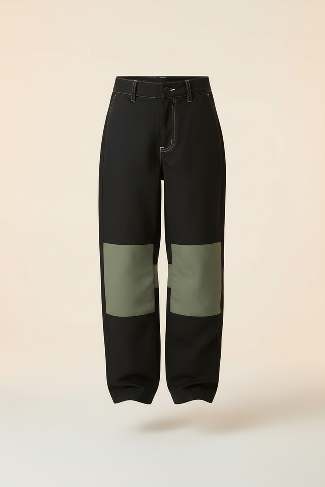 Pantalon Baggy Noir Vert Patchwork Enfant - Toile - vue 3