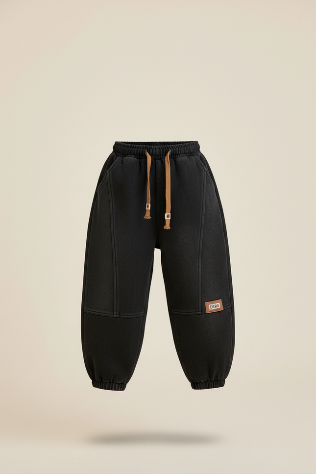 Pantalon Baggy Noir Ample Coton Épais Hiver Enfant - Molleton - vue 3