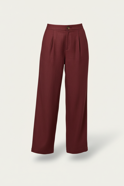 Pantalon Baggy Bordeaux Plissé Ample Fluide Élégant - Lin - vue 3