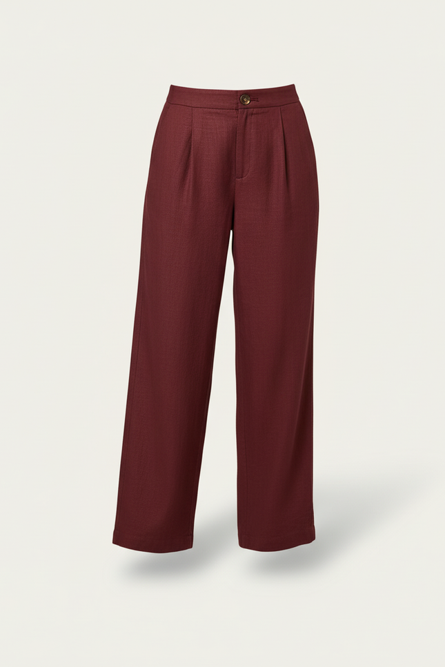 Pantalon Baggy Bordeaux Plissé Ample Fluide Élégant - Lin - vue 3