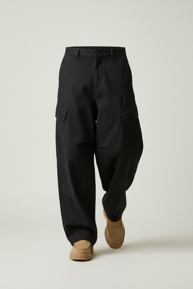 Pantalon Baggy Noir Cargo Ample Unisexe Décontracté - Toile - vue 3