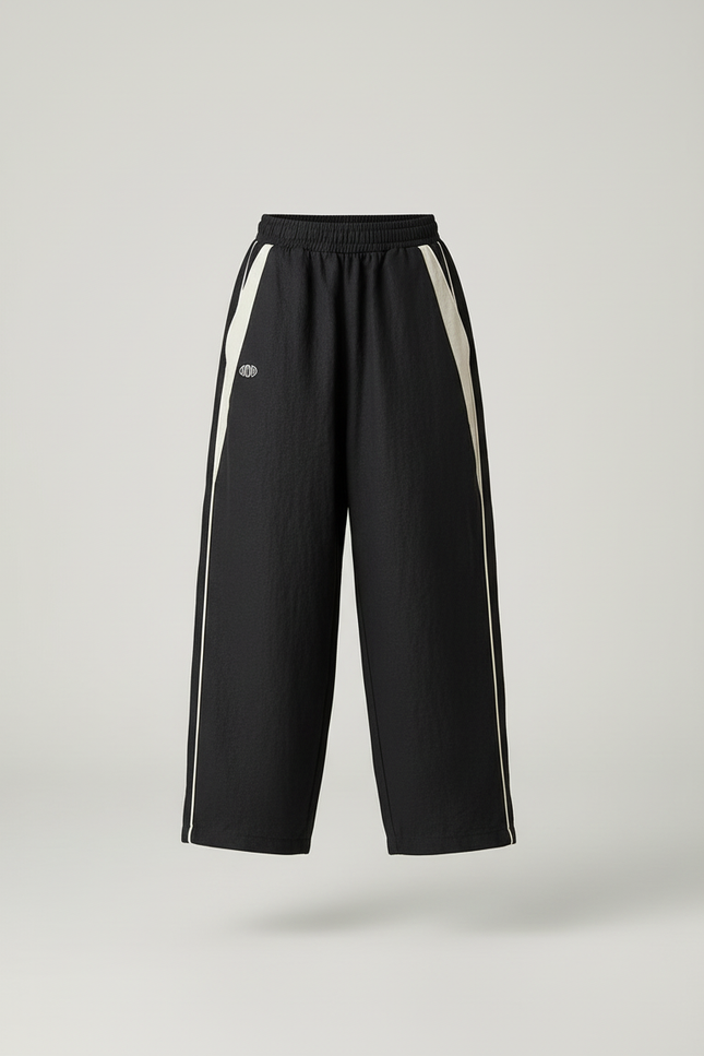 Pantalon Baggy Noir Lin Ample Rayures Blanches - vue 3