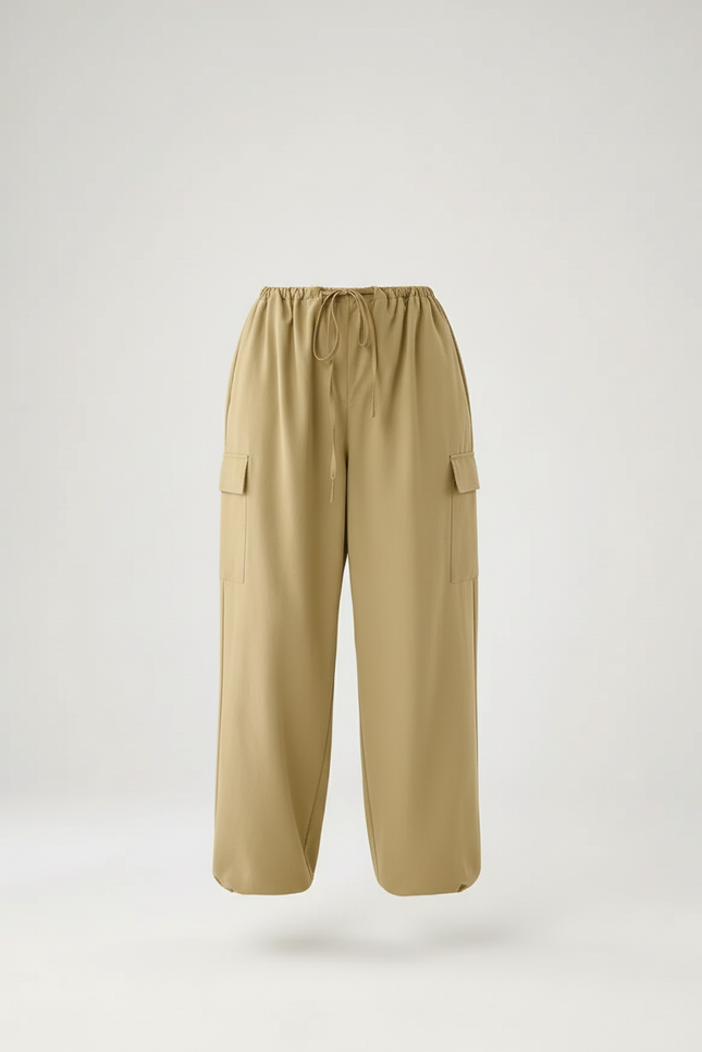 Pantalon Baggy Kaki Cargo Ample Décontracté Cordon - Toile - vue 3
