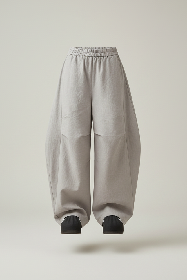 Pantalon Baggy Gris Fluide Large Cordon Streetwear - Lin - vue 3
