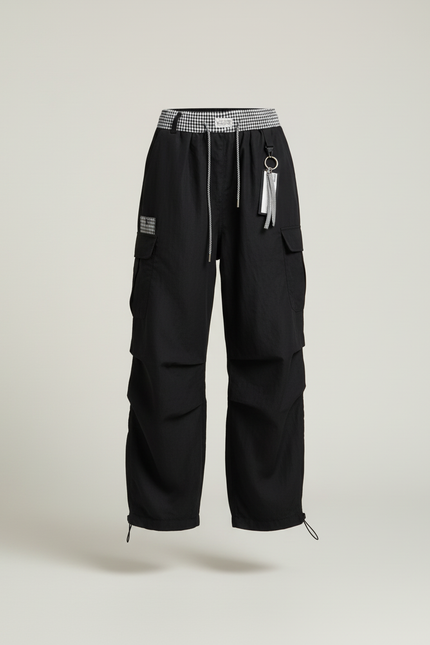 Pantalon Baggy Noir Cargo Ample Streetwear Fluide - Polyester - vue 3