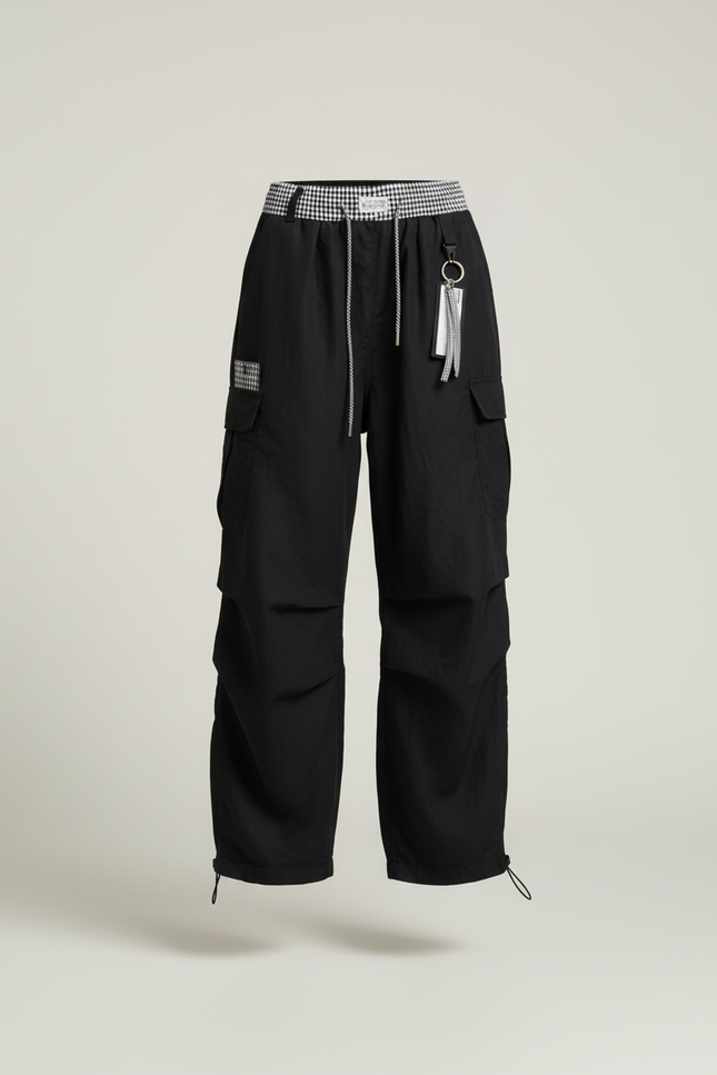 Pantalon Baggy Noir Cargo Ample Streetwear Fluide - Polyester - vue 3