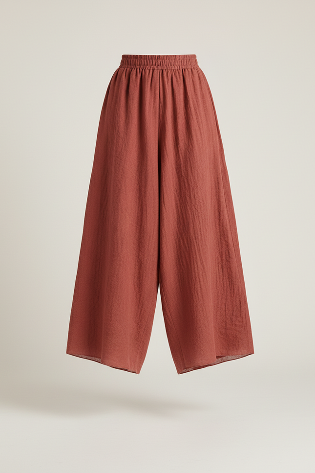 Pantalon Baggy Lin Coton Ample Fluide Marron - vue 3