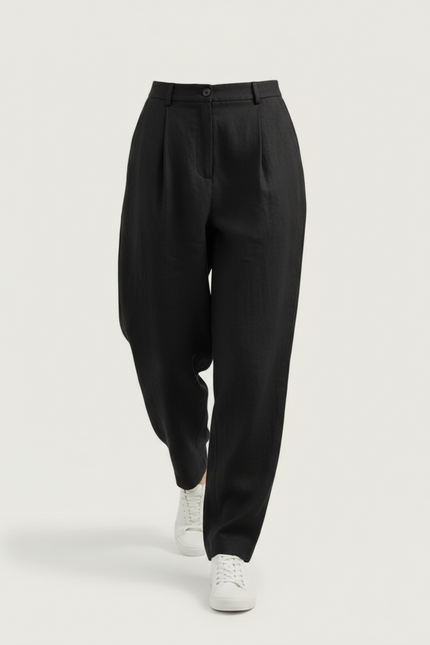 Pantalon Baggy Noir Lin Plissé Décontracté Ample Femme - vue 3