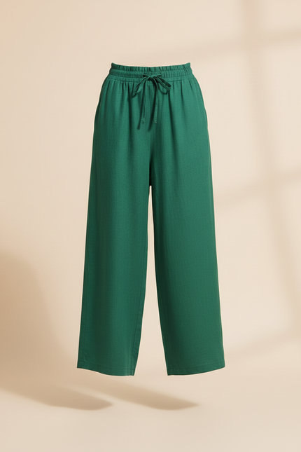 Pantalon Baggy Vert Émeraude Fluide Ample Lin Femme - vue 3