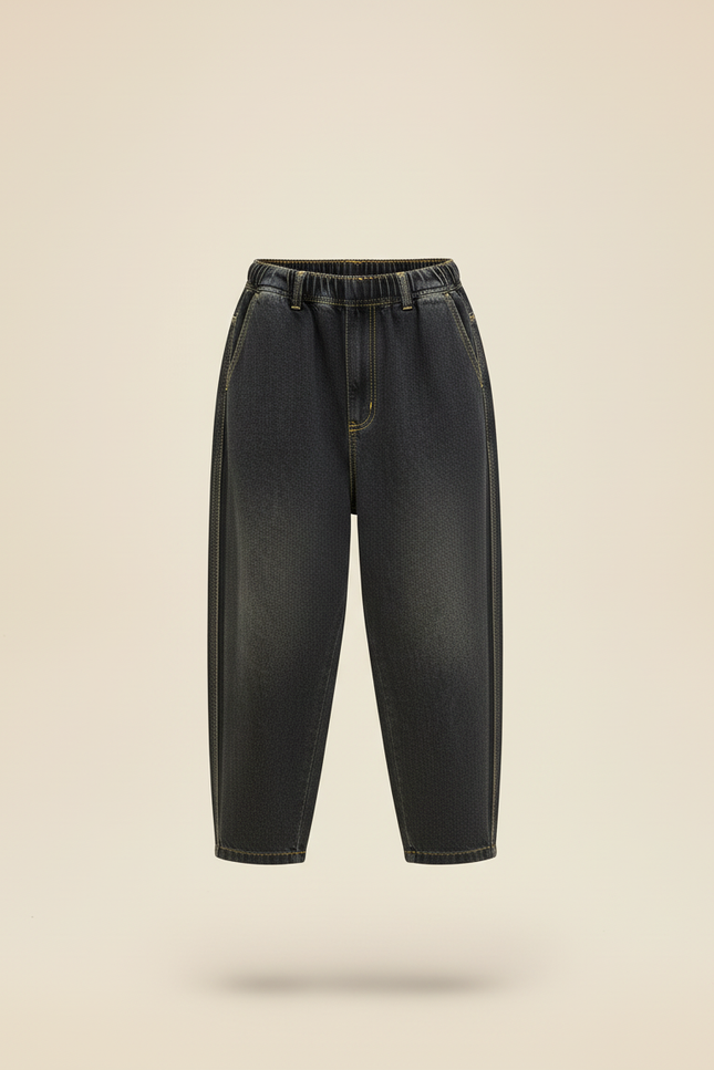 Pantalon Baggy Jean Délavé Ample Noir Garçon - vue 3