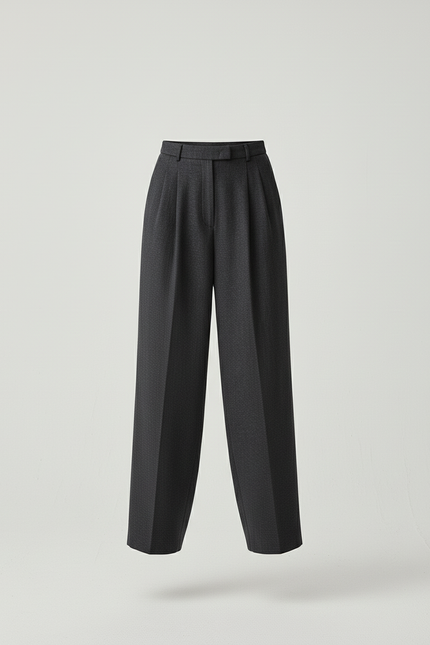 Pantalon Baggy Gris Plissé Ample Décontracté - Laine - vue 3