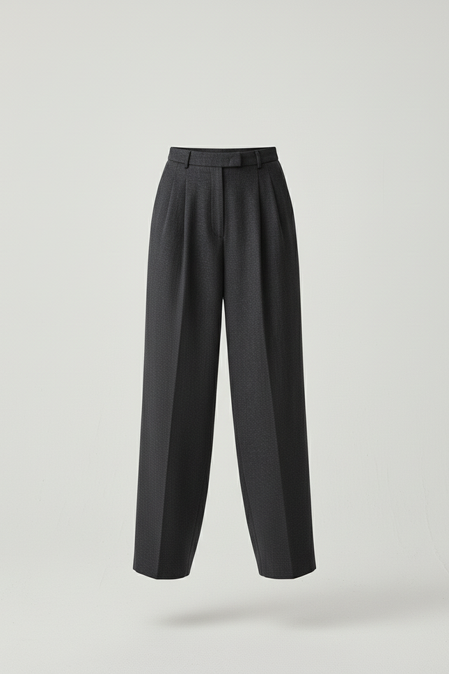 Pantalon Baggy Gris Plissé Ample Décontracté - Laine - vue 3