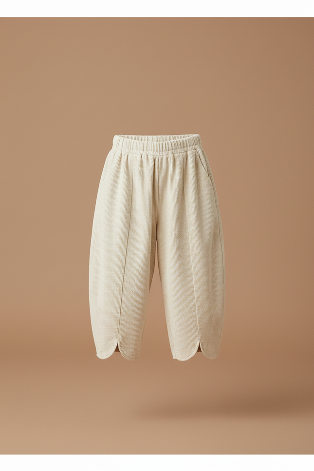 Pantalon Baggy Crème Côtelé Ample Scallop Enfant - Beige Cordé - vue 3