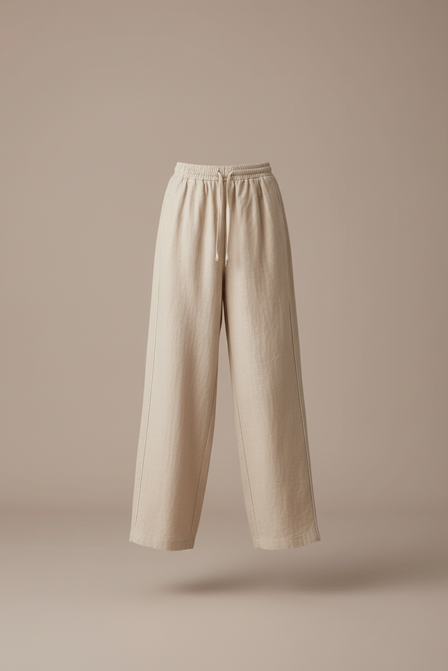 Pantalon Baggy Beige Ample Lin Cordon Fille - vue 3