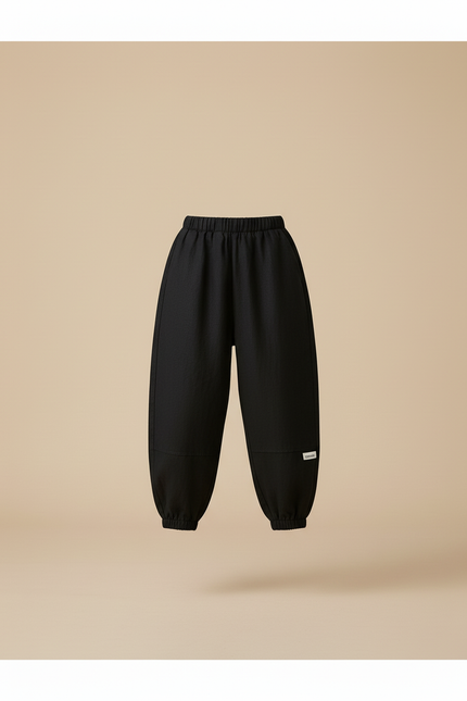 Pantalon Baggy Noir Ample Fluide Élastiqué Enfant - Lin - vue 3