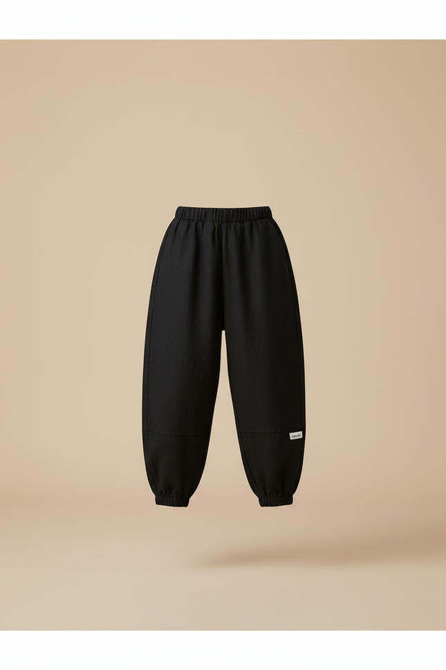 Pantalon Baggy Noir Ample Fluide Élastiqué Enfant - Lin - vue 3