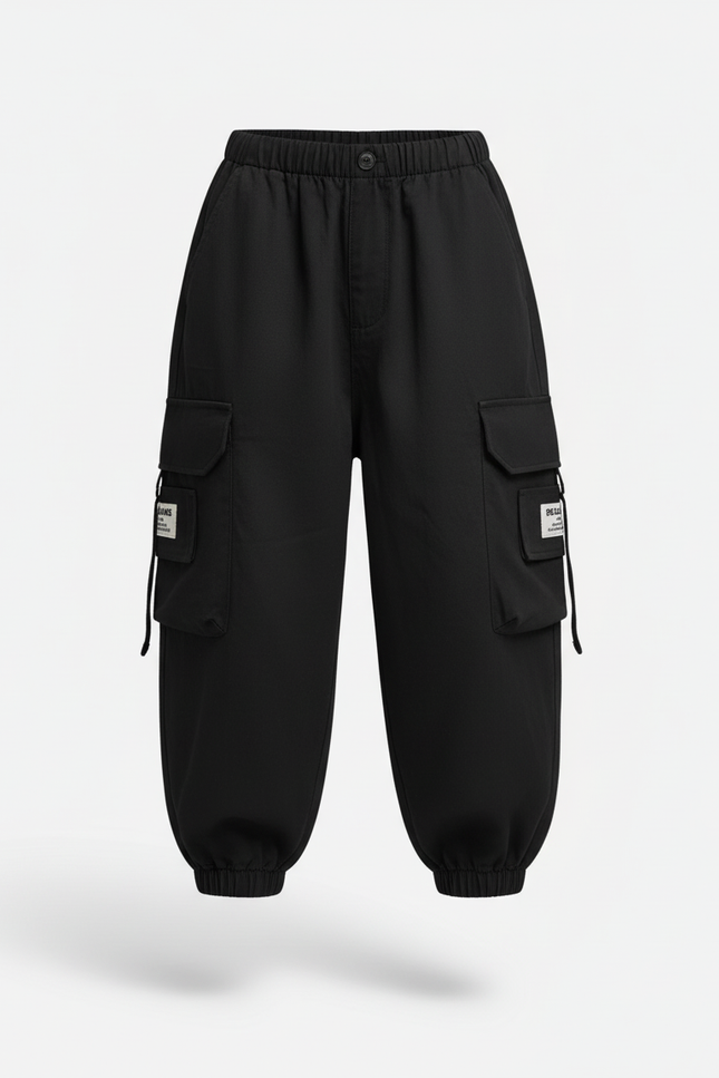 Pantalon Baggy Noir Cargo Décontracté Garçon - Polyester - vue 3
