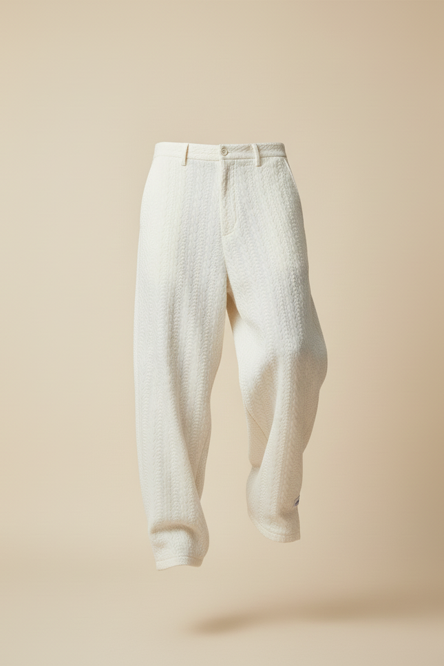 Pantalon Baggy Écru Ample Texturé Décontracté Homme - Beige Maille - vue 3