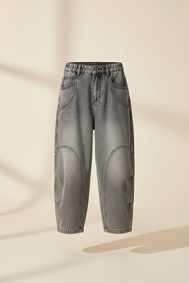 Pantalon Baggy Gris Délavé Ample Décontracté Enfant - Jean - vue 3