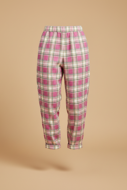 Pantalon Baggy Rose Écossais Ample Décontracté Fluide - Laine - vue 3
