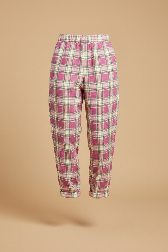 Pantalon Baggy Rose Écossais Ample Décontracté Fluide - Laine - vue 3