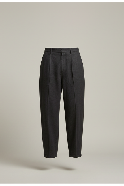 Pantalon Baggy Gris Foncé Lin Ample Plissé Décontracté Homme - vue 3