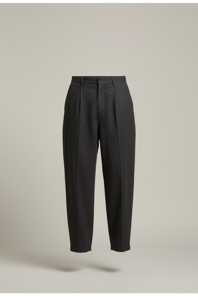 Pantalon Baggy Gris Foncé Lin Ample Plissé Décontracté Homme - vue 3