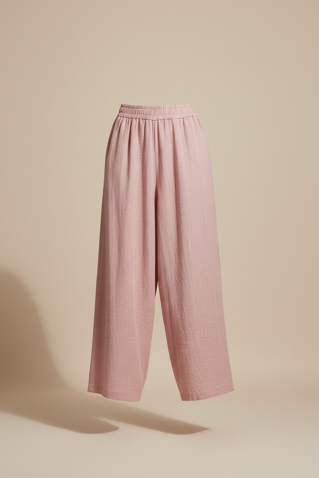 Pantalon Baggy Rose Poudre Ample Fluide Coton Lin - vue 3