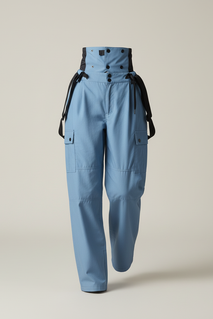 Pantalon Baggy Bleu Ciel Cargo Taille Haute Femme - Toile - vue 3