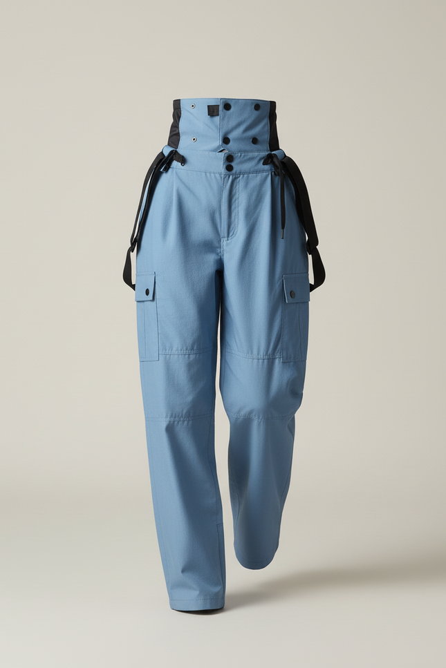 Pantalon Baggy Bleu Ciel Cargo Taille Haute Femme - Toile - vue 3