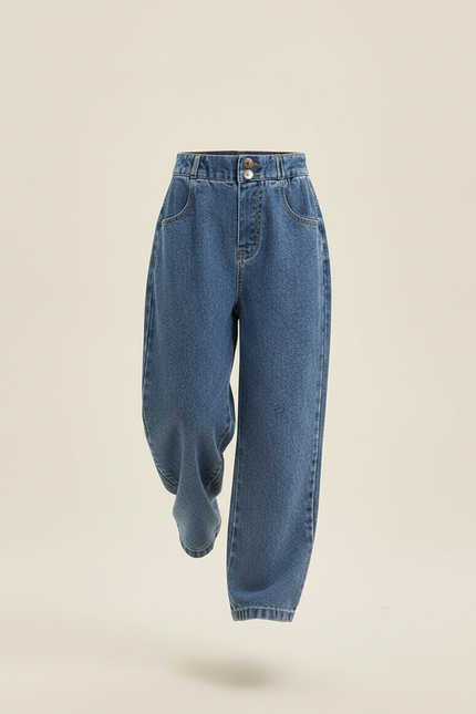 Pantalon Baggy Jean Bleu Ample Taille Haute Enfant - vue 3