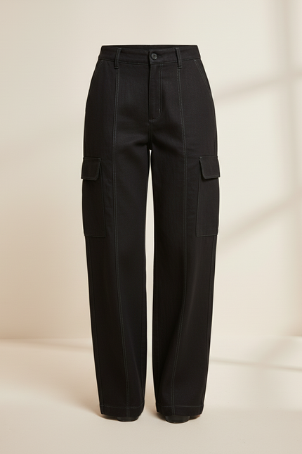 Pantalon Baggy Noir Cargo Ample Femme Chic - Jean - vue 3