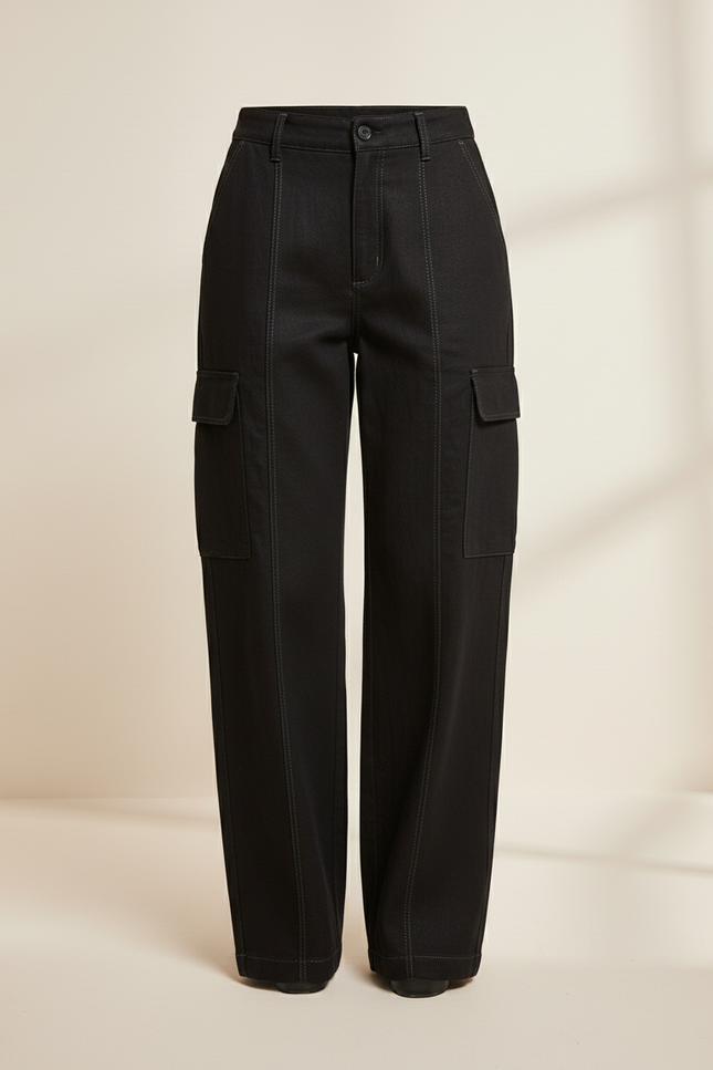 Pantalon Baggy Noir Cargo Ample Femme Chic - Jean - vue 3
