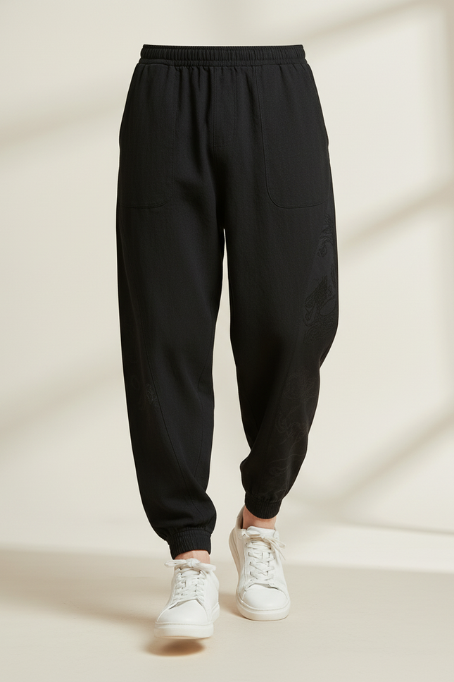 Pantalon Baggy Noir Lin Ample Dragon Homme - vue 3