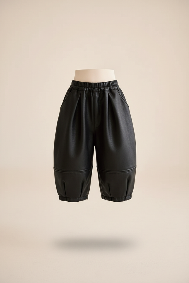 Pantalon Baggy Noir Cuir Ample Épais Hiver - vue 3