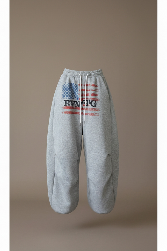 Pantalon Baggy Gris Ample Coton Imprimé Décontracté - Molleton - vue 3