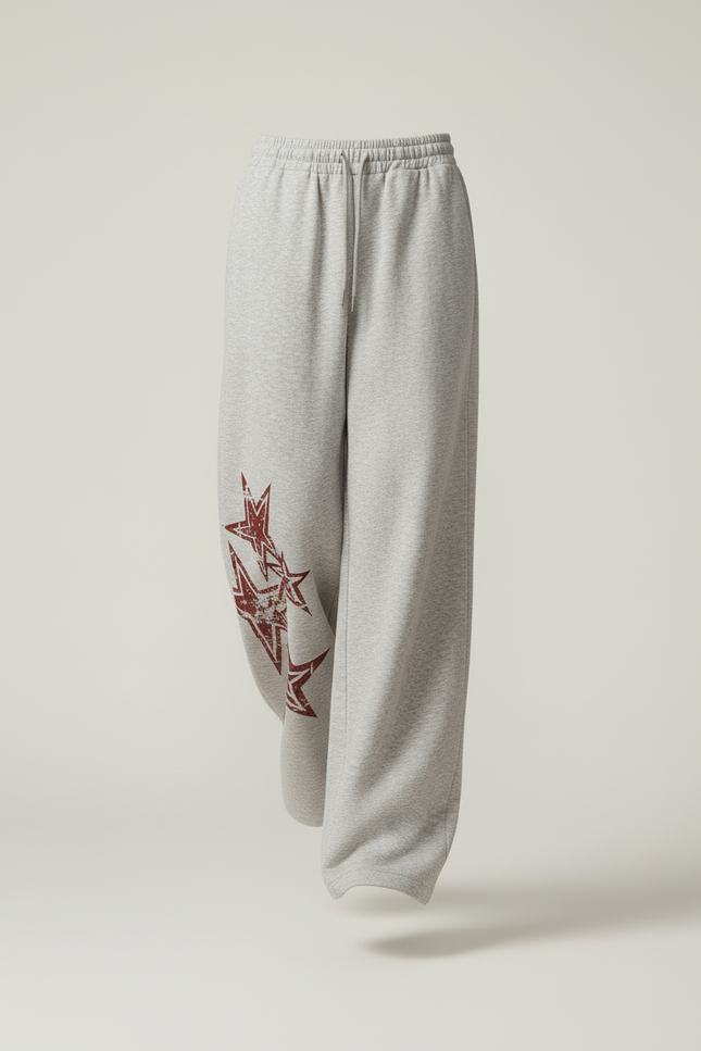 Pantalon Baggy Gris Étoiles Larges Cordon Femme - Molleton - vue 3