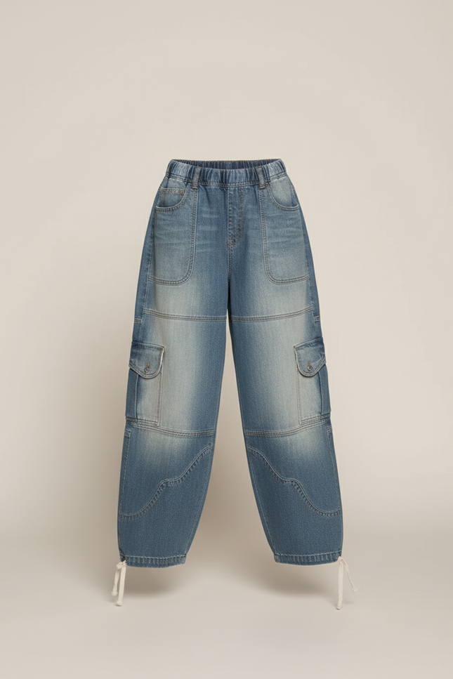 Pantalon Baggy Jean Ample Cargo Enfant Décontracté - Bleu - vue 3