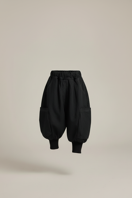 Pantalon Baggy Noir Ample Cargo Coton Enfant - vue 3