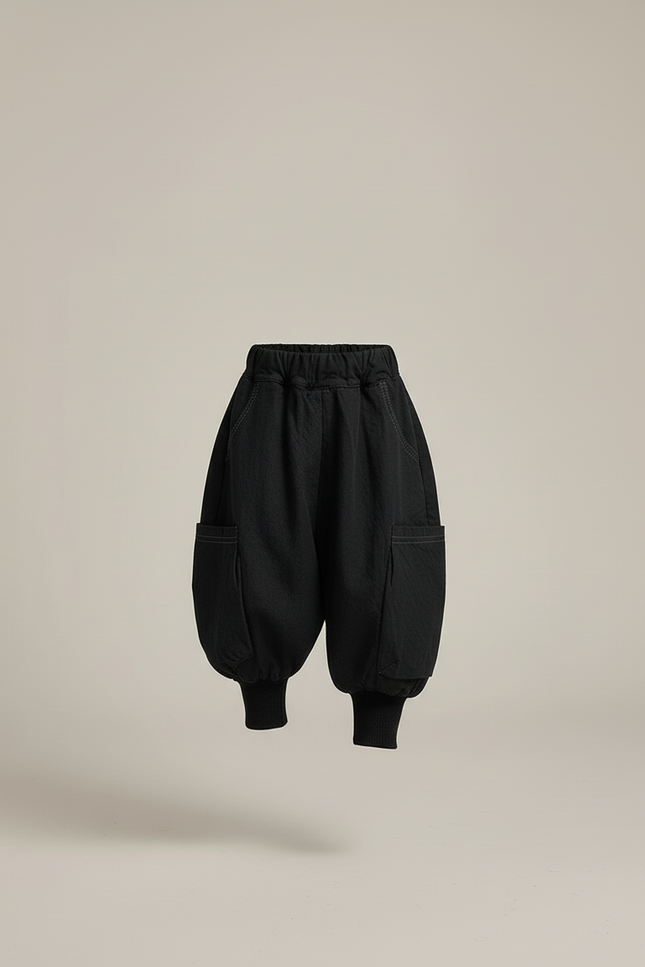 Pantalon Baggy Noir Ample Cargo Coton Enfant - vue 3