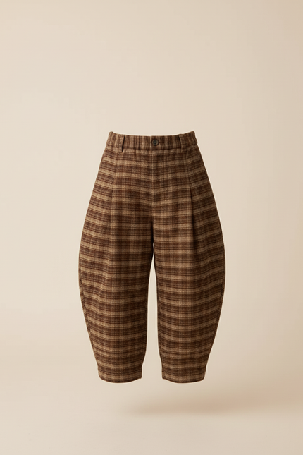 Pantalon Baggy Carreaux Marron Ample Plissé Enfant - Tweed - vue 3