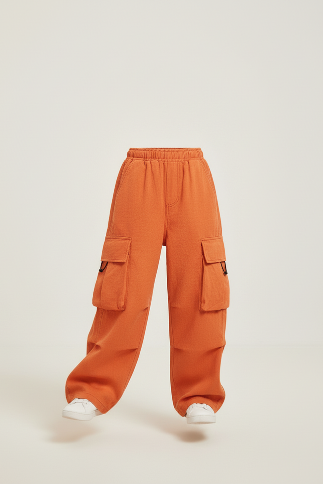 Pantalon Baggy Orange Cargo Ample Enfant Décontracté - Molleton - vue 3