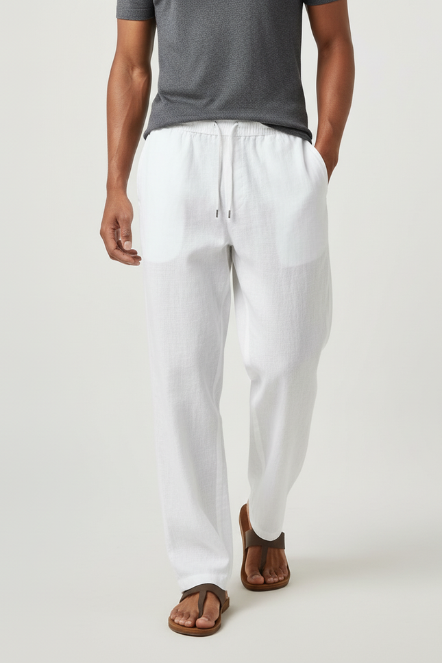 Pantalon Baggy Blanc Lin Ample Léger Décontracté Homme - vue 3