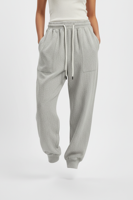 Pantalon Baggy Gris Cordon Ample Décontracté Molletonné - vue 3