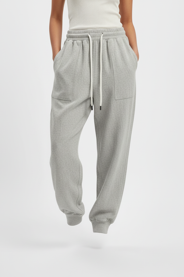 Pantalon Baggy Gris Cordon Ample Décontracté Molletonné - vue 3